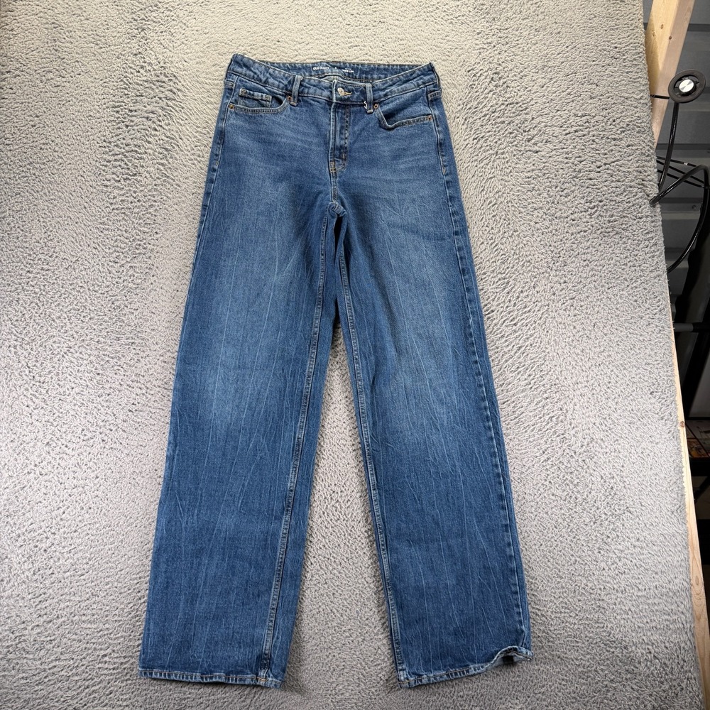Old Navy Jeans Womens 8 Blue Cotton Denim Wide-Leg Faded Workwear Travel Stretch